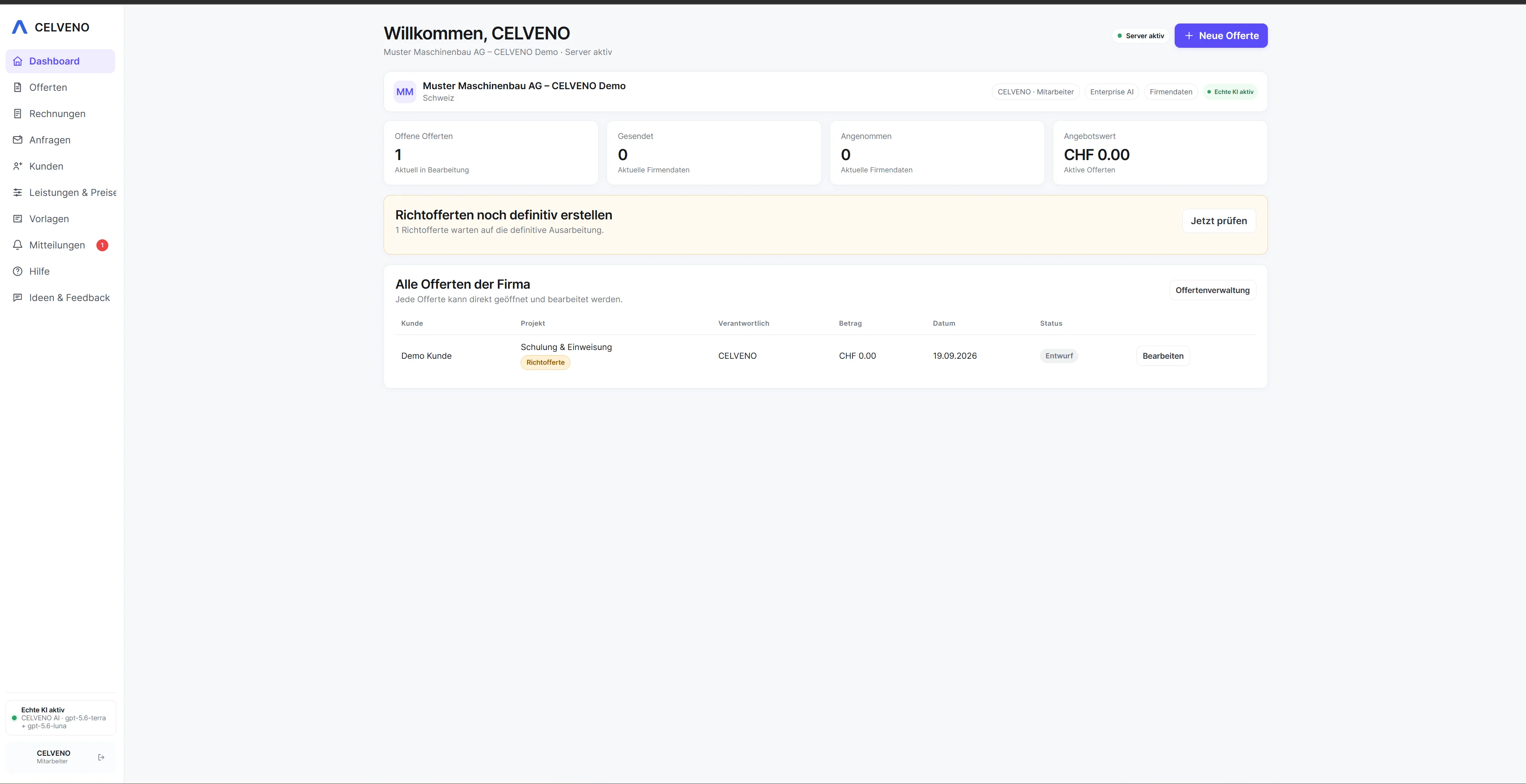 CELVENO Dashboard