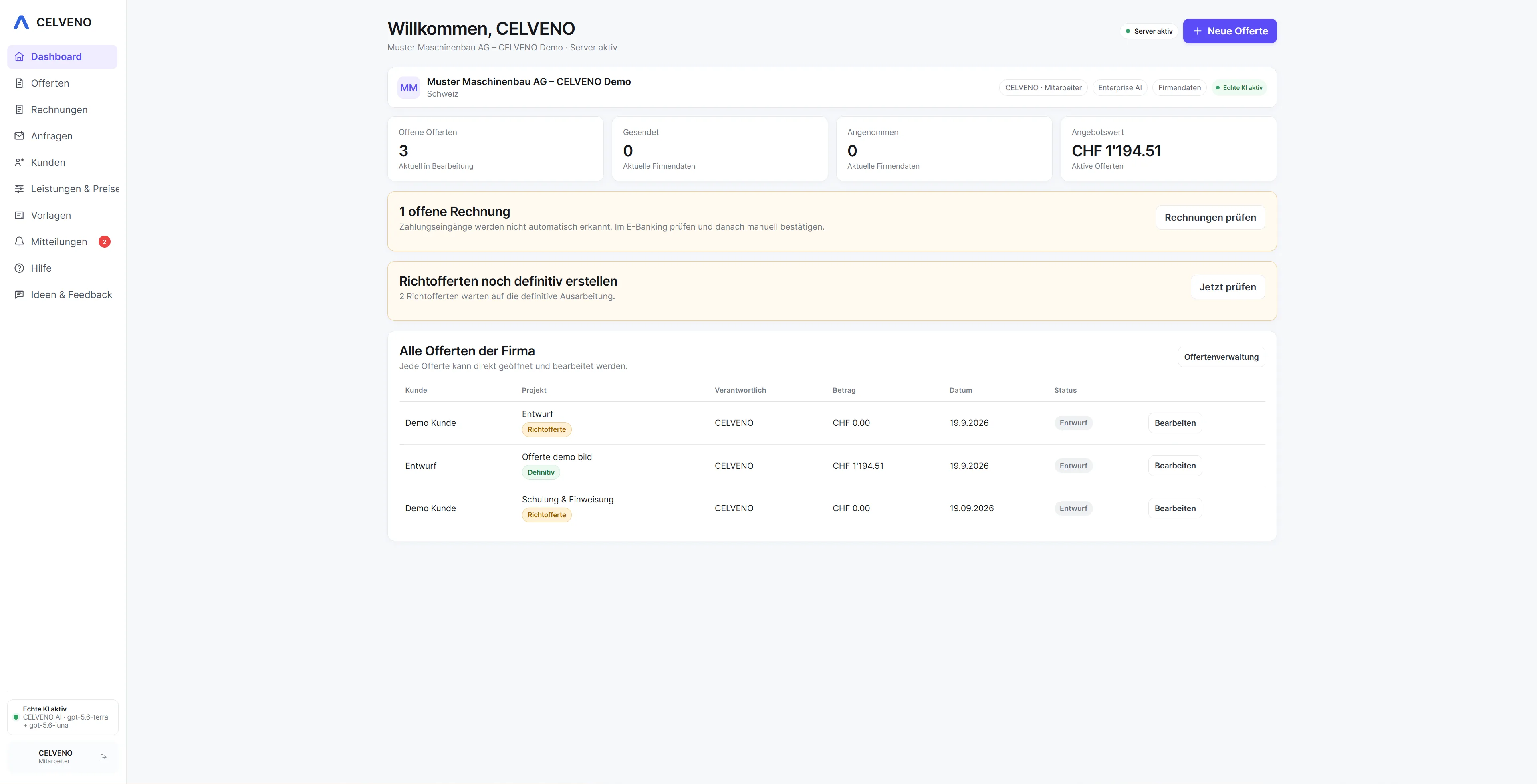 Dashboard – weitere Ansicht