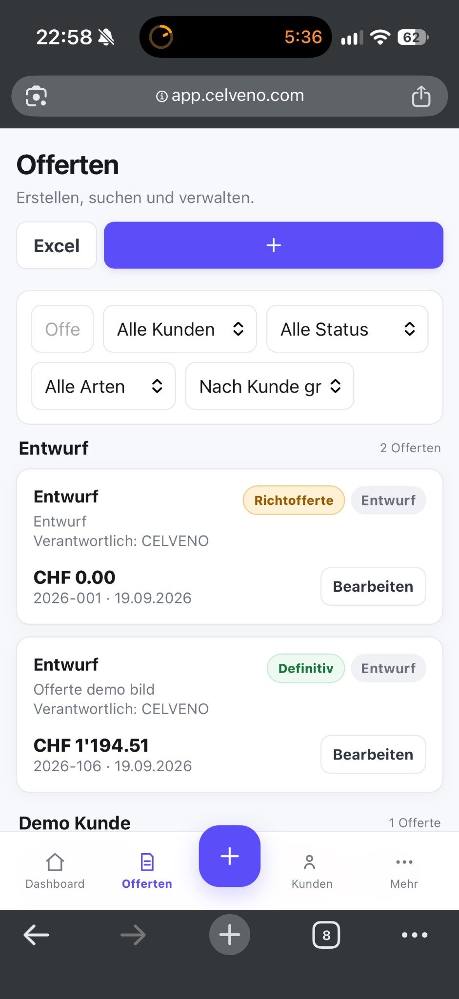 CELVENO-Offerten auf dem Smartphone
